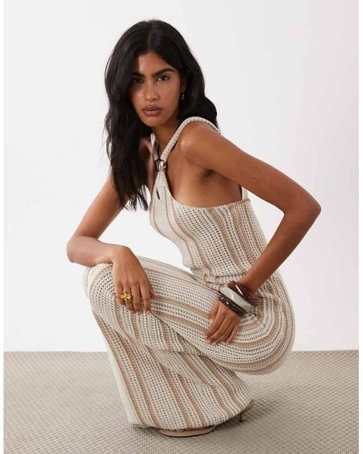ASOS Multicolor Crochet Knit Halter Maxi Dress With Trim