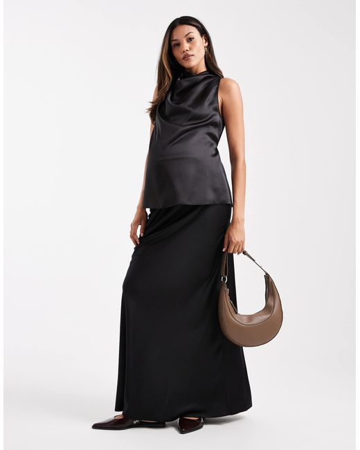 ASOS Black Asos Design Maternity Satin Bias Maxi Skirt