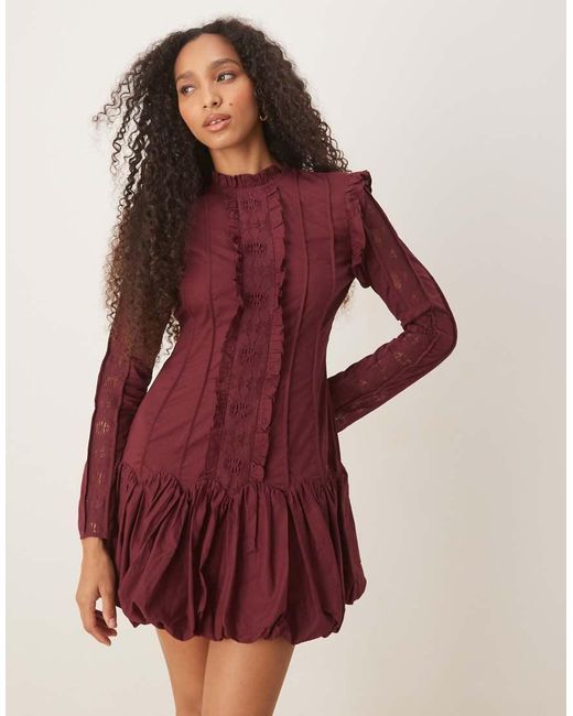 ASOS Red High Neck Drop Waist Mini Dress With Ruffles And Puff Skirt