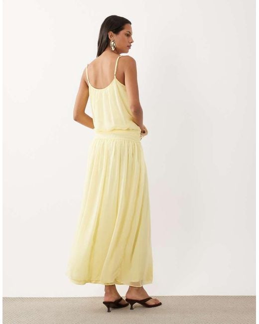 ASOS Natural Chiffon Drop Waist Maxi Dress