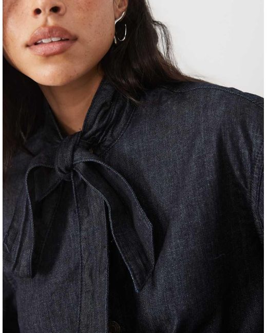 Mango Blue High Neck Shirt With Tie Neck Detail
