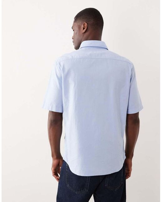 Boss Blue Regular Fit Cotton Short Sleeve Button Up Shirt for men