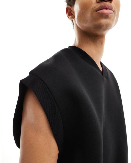 ASOS Black Oversized Scuba Sleeveless Sweatshirt With V Neck for men
