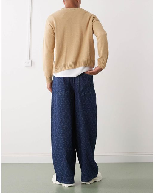 Collusion – x006 – jeans mit xl-ballon-schnitt, rautenmuster und dunkler waschung in Blue für Herren