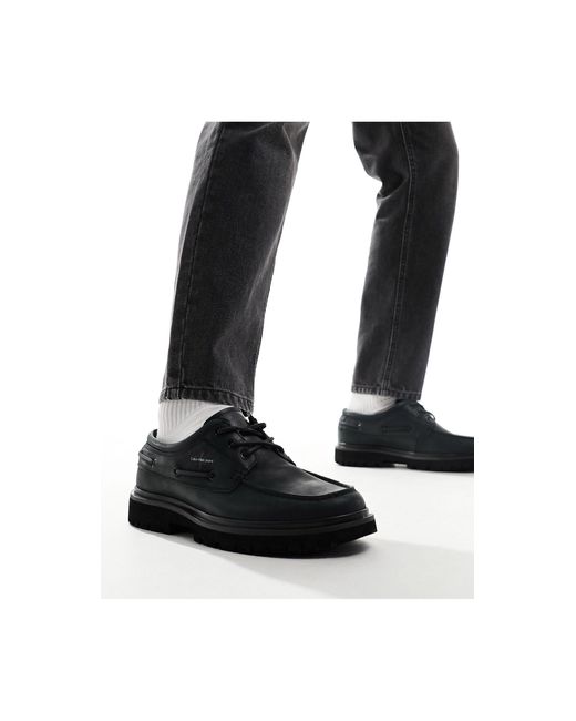 Calvin Klein Black Hybrid Slip On Boat Shoes for men