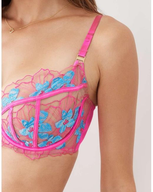 Ann Summers Purple Fuller Bust Ambitious Floral Embroidery Non Padded Balcony Bra