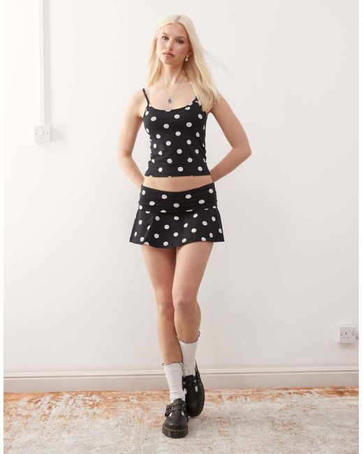 Collusion Natural Polka Dot Fold Over Mini Skirt