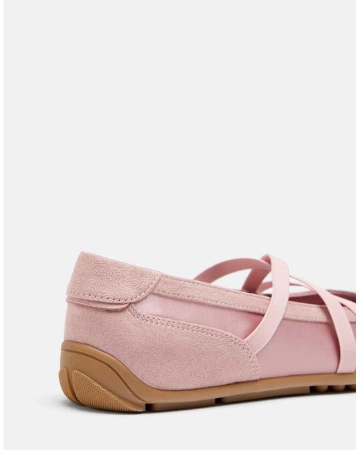 Stradivarius Pink Satin Sneaker Pumps With Crossover Straps
