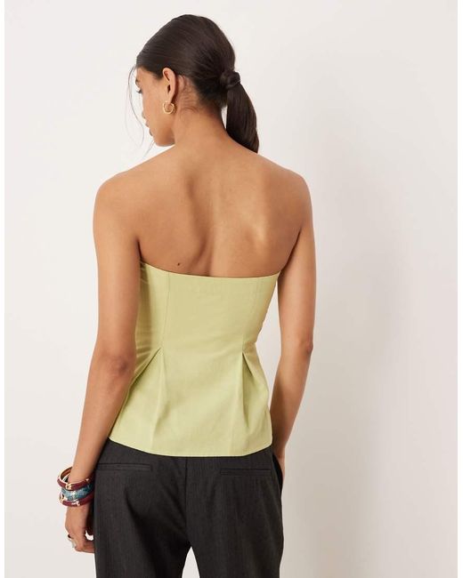 ASOS Green Linen Blend Cinch Waist Bandeau Top Co-ord