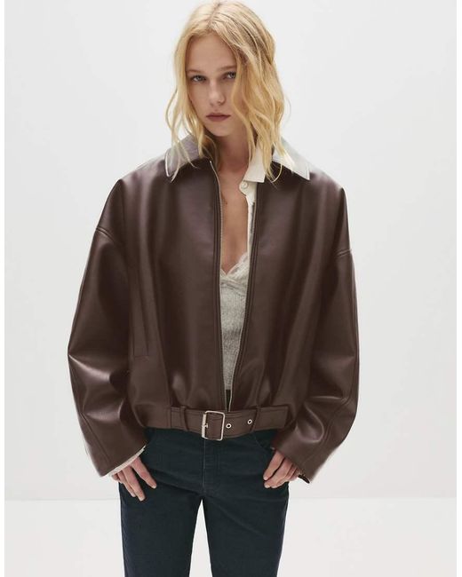 Pull&Bear Brown Leather Effect Balloon Bomber Jacket