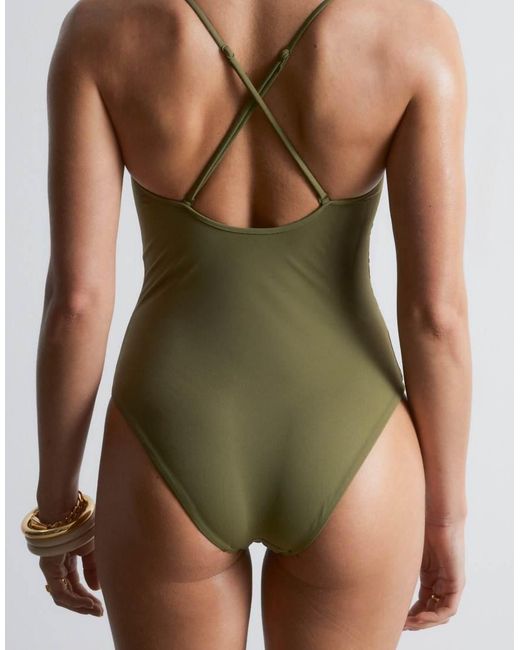 & Other Stories Green Ribbed U-front Swimsuit