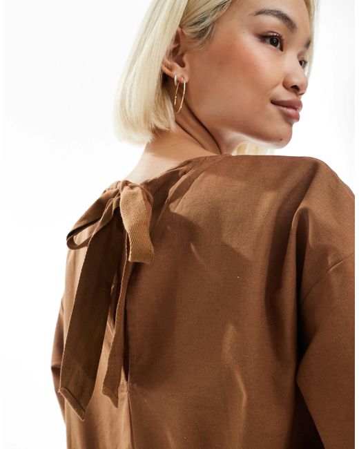 ASOS White – kurzärmliges oversize-schößchenoberteil aus leinenmix