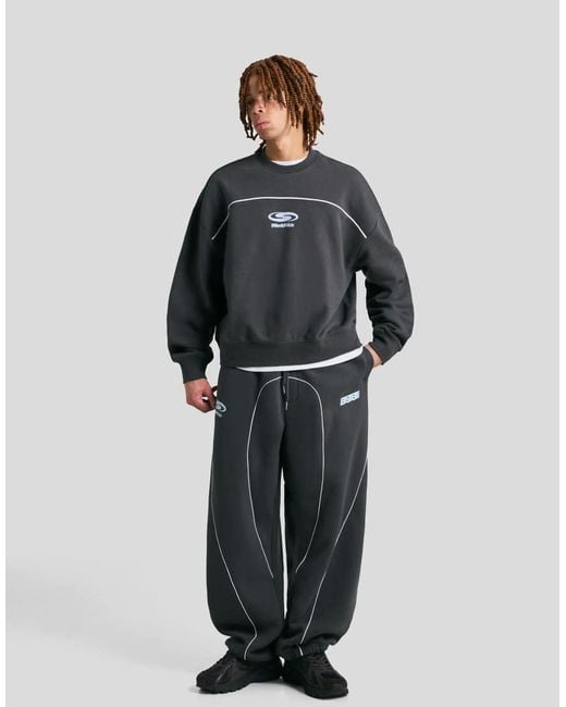Bershka Gray Balloon Fit Printed Trousers for men