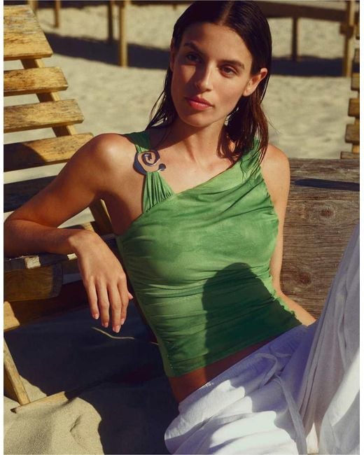 Pull&Bear Green Asymmetric Tie-dye Appliqué Top