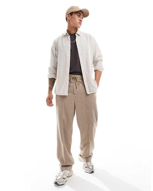 Camisa Beis De Manga Larga De Mezcla De Lino De -Beis Neutro SELECTED de hombre de color Natural