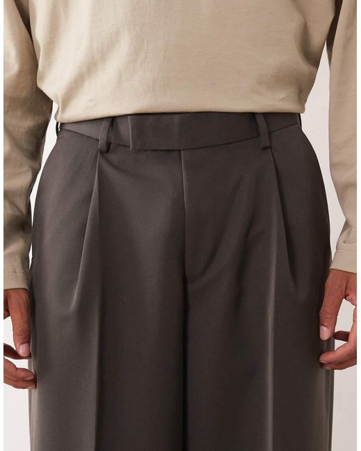 ASOS Gray Tailored Loose Leg Trouser With Inverted Front Pleat for men