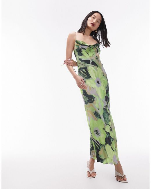 TOPSHOP Green Cami Slip Midi Dress