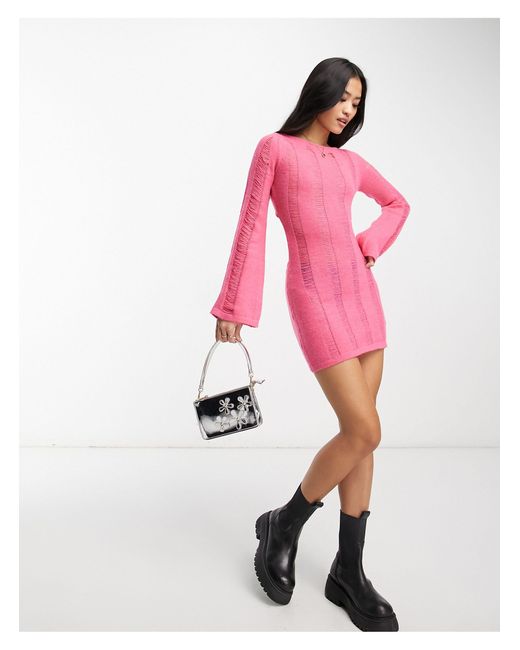 Bailey Rose Pink Backless Ladder Knit Mini Dress