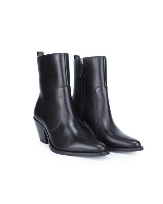 OFF THE HOOK Black Bridge Leather Block Heel Ankle Boots