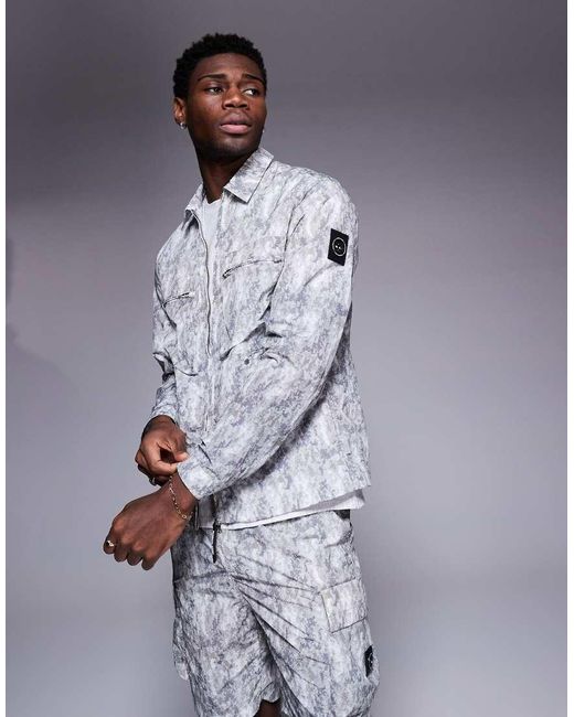Marshall Artist Green Co-Ord Faded Camo Print Overshirt for men