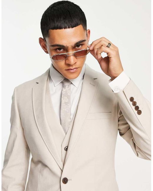 Chaqueta De Traje Muy Entallada De Mezcla De Lino De -Beis Neutro ASOS de hombre de color Natural