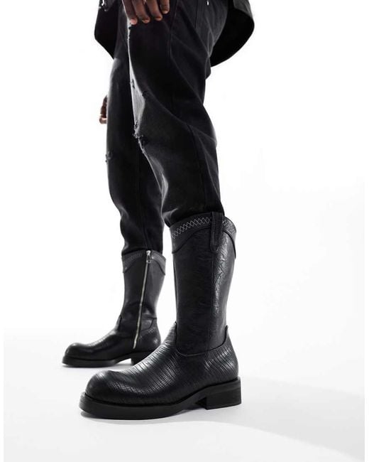 Koi Footwear Black Koi The Last Courtship Ornate Stacked Western Cowboy Boots for men