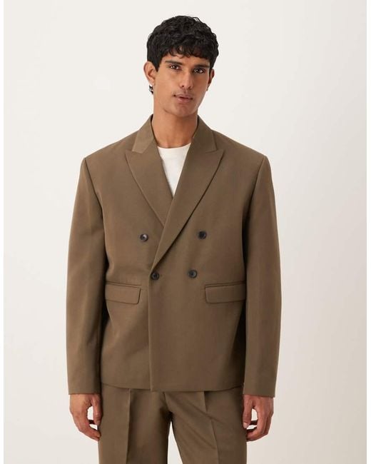 ASOS Brown Boxy Double Breasted Suit Jacket for men