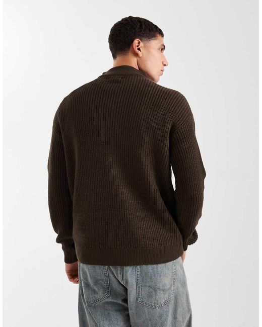 New Look Purple Fisherman Knit 1/4 Zip Jumper for men