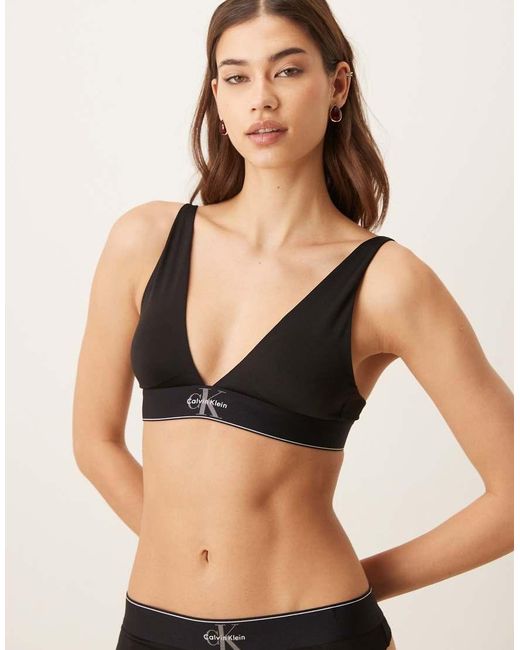 Calvin Klein Black Graphic Logo Lightly Lined Triangle Bra