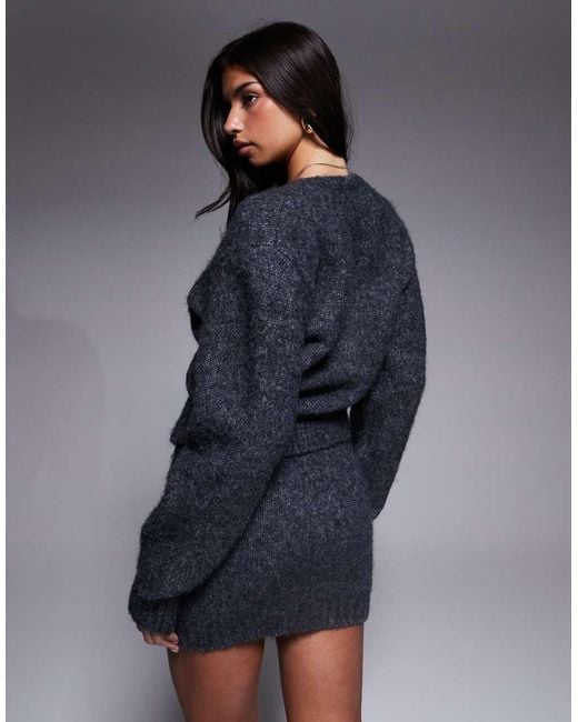 Wanderdoll Blue Misty Contains Wool Sparkly Button Through Cardigan Co-ord