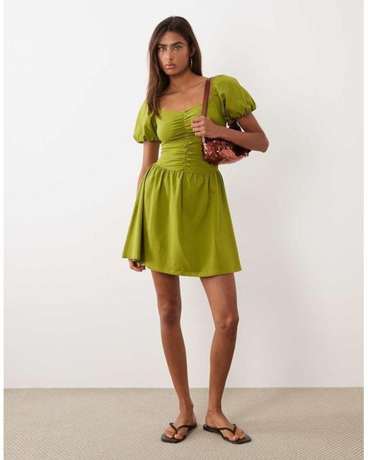 ASOS Green Ruched Front Mini Tea Dress