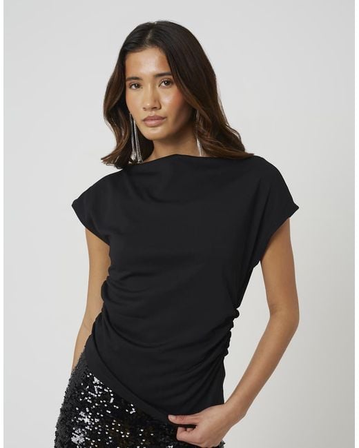 Brave Soul Black Jersey Off The Shoulder Top With Ruching Detail
