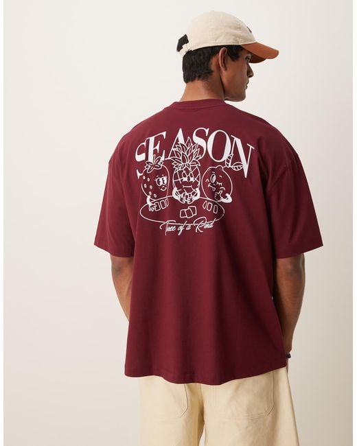 T-shirt oversize avec imprimé dessin au dos - bordeaux ASOS pour homme en coloris Red