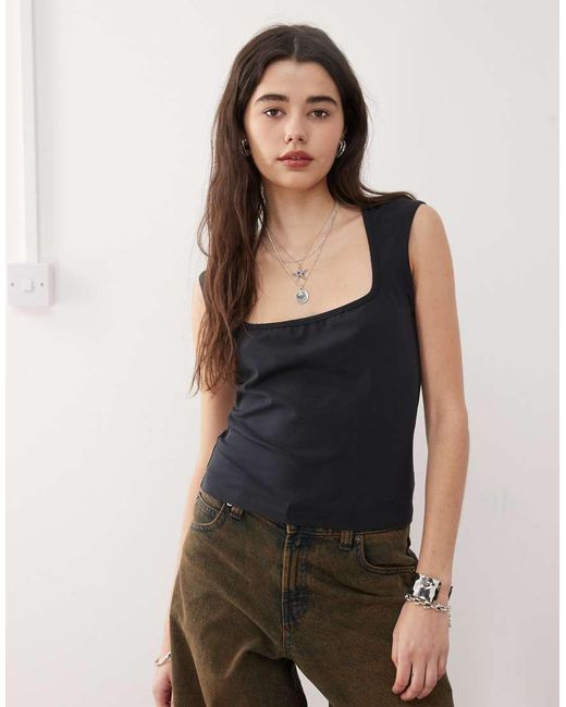 Collusion Black Square Neck Top