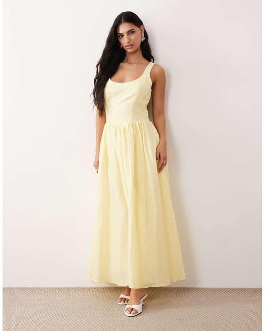 Bardot Natural Lawrence Ramie Cotton Scoop Neck Corset Detail Maxi Dress