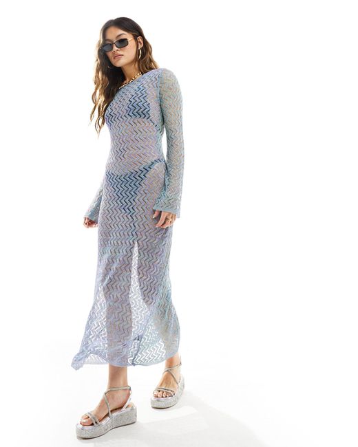 ASOS Blue Knitted Midaxi Dress With Long Sleeves