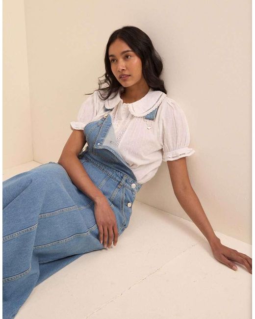 Nobody's Child Blue Mid Wash Denim Dungaree Midi Dress
