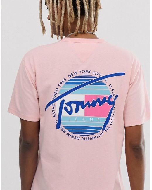 Tommy Hilfiger – Vorn und hinten mit rundem Logo bedrucktes T-Shirt in Pink  für Herren | Lyst DE