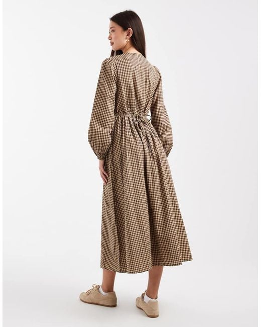 New Look Check Tea Midi Dress in Natural | Lyst UK