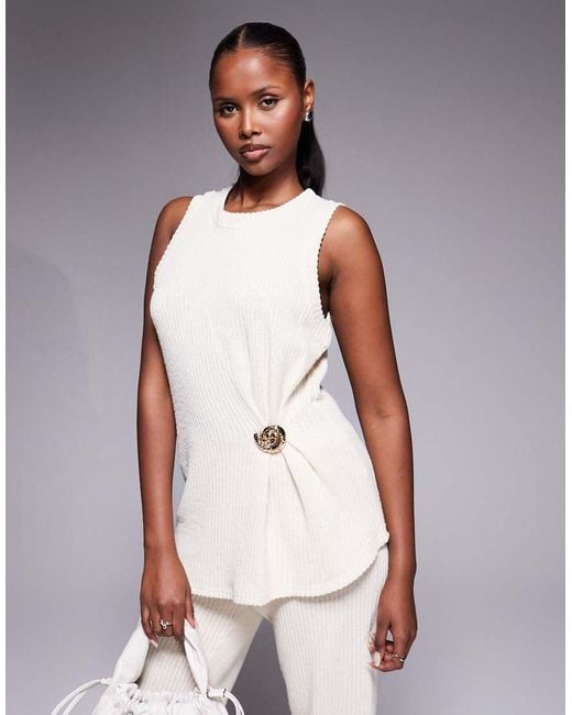 River Island White Textured Shell Trim Tunic Top Co-ord