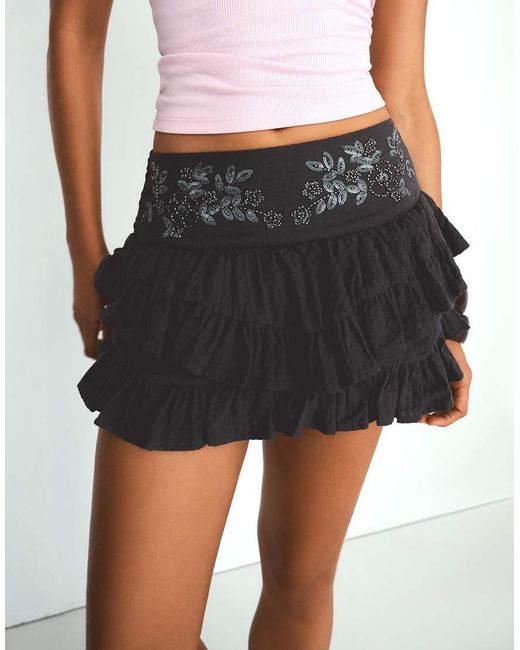 Bershka Gray Shimmery Ruffled Mini Skirt