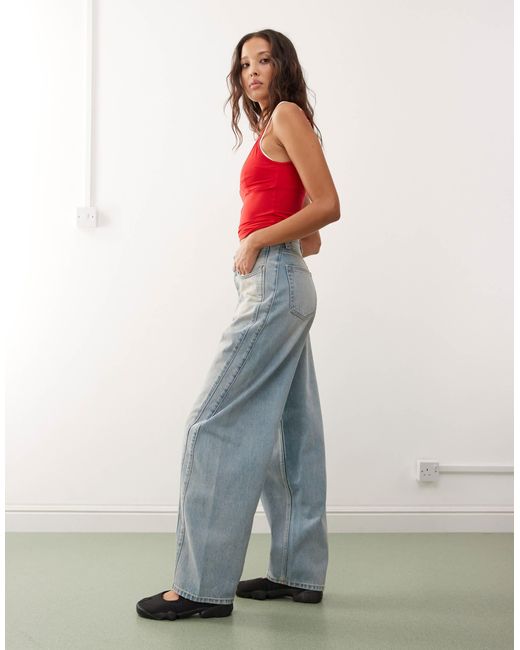 Weekday Blue Stripe Unisex Balloon Leg Jeans With Twisted Seam Detail