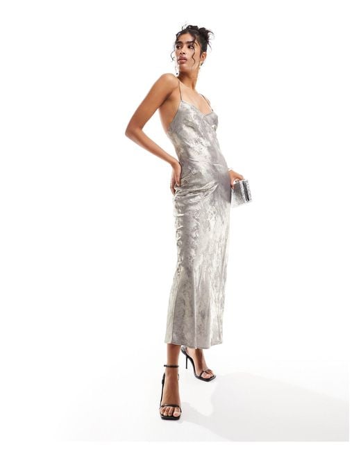 Miss Selfridge White Metallic Maxi Slip Dress