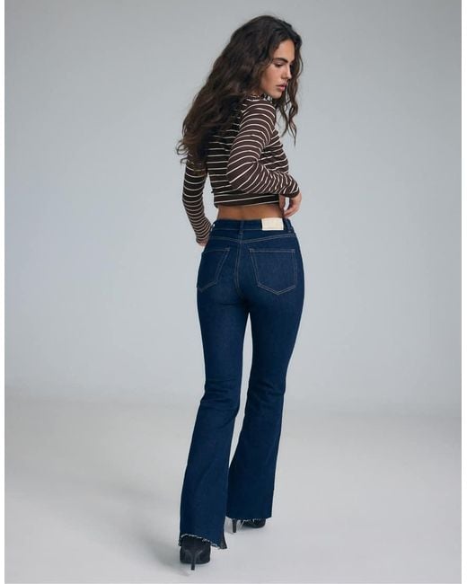 Stradivarius Blue Petite D74 Slit Fit Flared Jeans