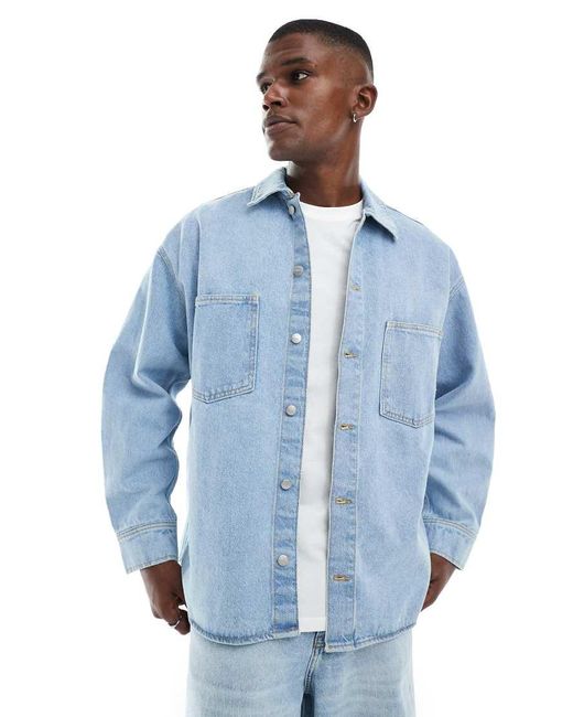 Chaqueta Vaquera Azul Claro Extragrande Estilo Camisa De Jack & Jones de hombre de color Blue