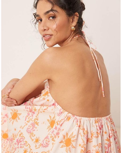 Vestido Corto De Corte Trapecio Con Diseño De Algodón De ASOS de color Pink