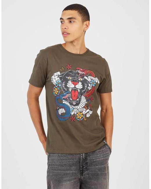 Brave Soul Gray Cotton Crew Neck Graphic T-Shirt for men