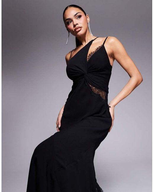 Forever New Blue Asymmetric Lace Splice Maxi Dress