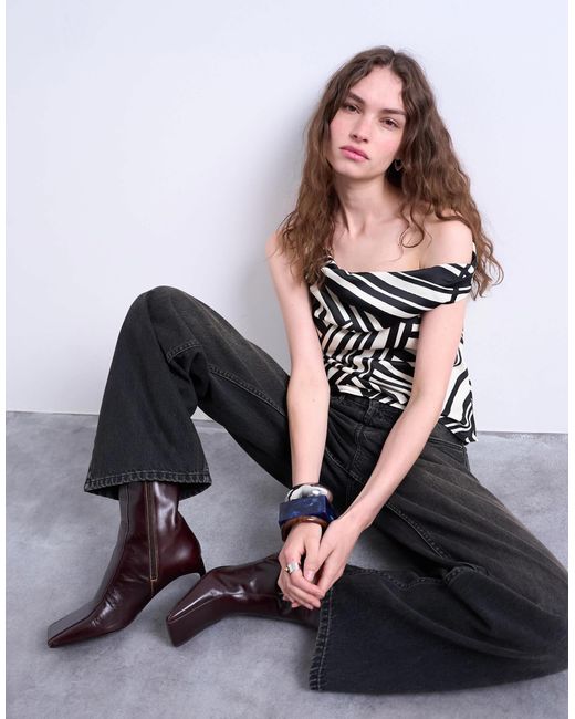 TOPSHOP Gray – gestreiftes satin-oberteil