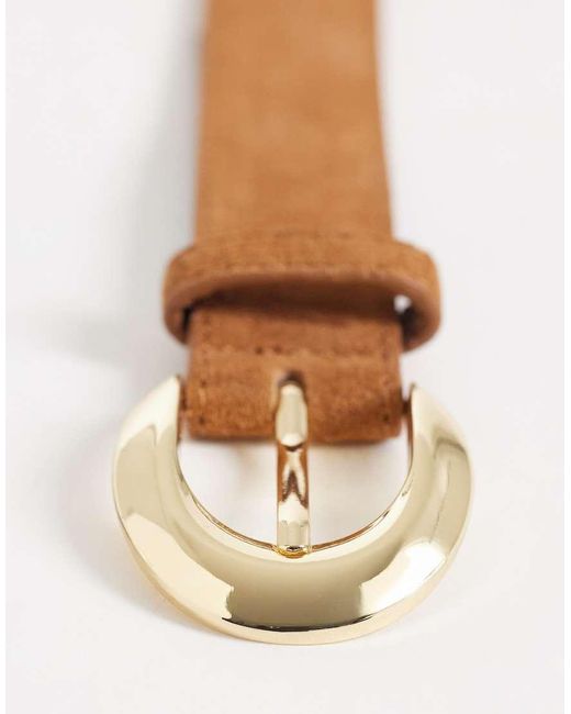 Mango Brown Classic Sude Belt With Gold Hardware
